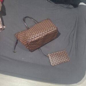 Louis Vuitton Neverfull GM Ebene Cerise Damier Canvas Tote Bag with Wallet